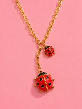Lucky Red Ladybug Charm Gold Chain Necklace